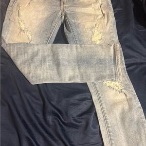 BKE Light Blue Distressed Women's Straight Leg Jeans